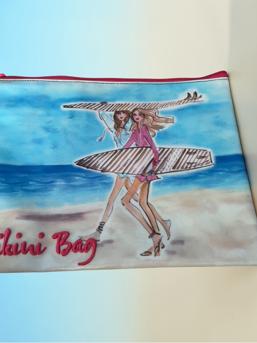 Henri Bendel Bikini Wet Bag Beach Pouch Pink Trim Zip Clutch